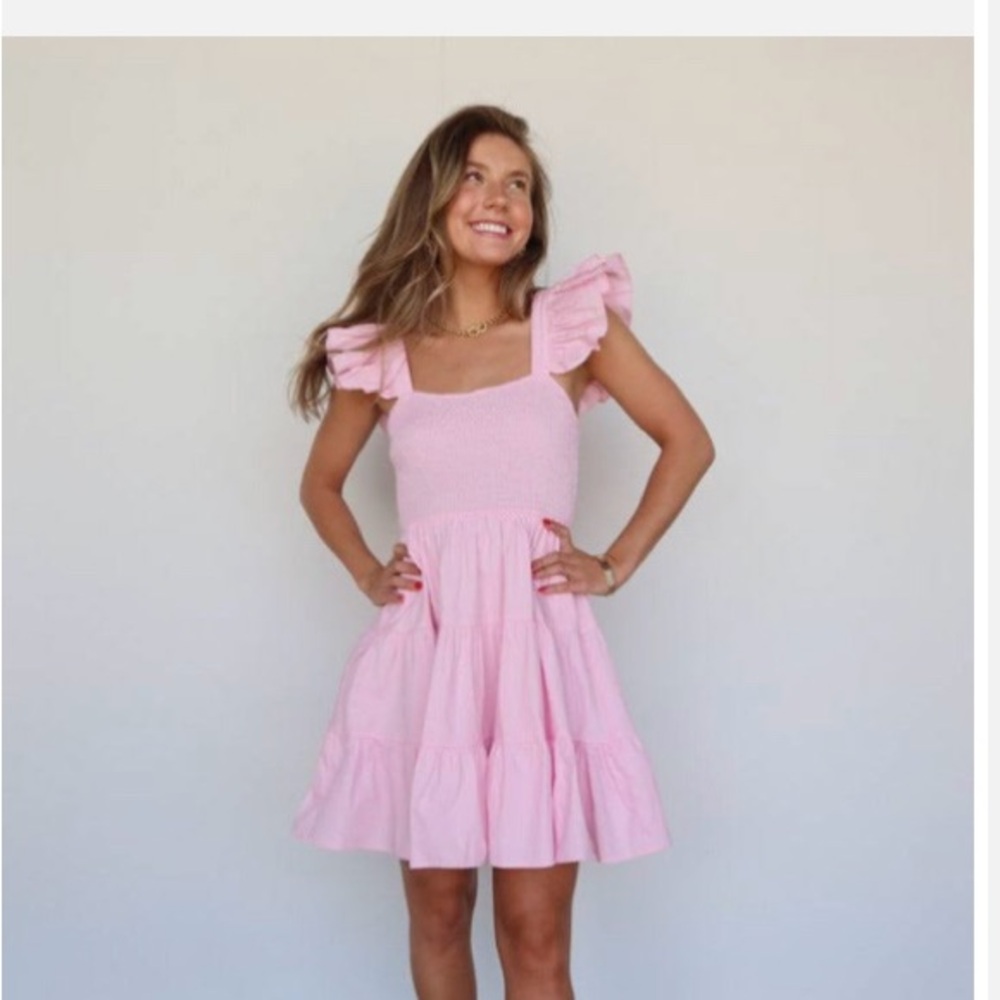 Vestique size M “Lovie Dovie dress” pink flutter sleeves